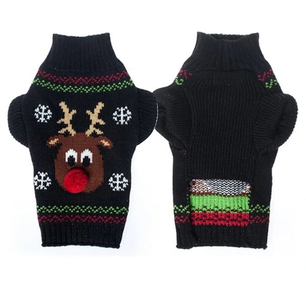 Dog Sweater for Christmas Cartoon Reindeer Pet Cat Winter Knitwear Clothes large